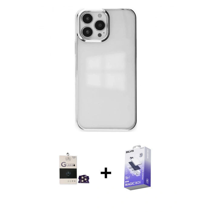 MARSİLYAN™- iPhone 14 Pro Max Kılıf Doruk Doku Prime - Siyah Bilvis 5in1 5D Magic Hayalet Cam Ekran Koruyucu + Bilvis Titan Kamera Lens - GD