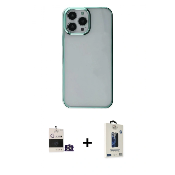 MARSİLYAN™- iPhone 14 Pro Max Kılıf Doruk Doku Prime - Siyah Bilvis Hayalet Cam Ekran Koruyucu + Bilvis Titan Kamera Lens - GS