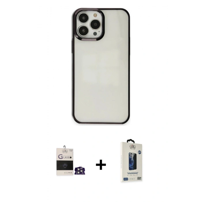 MARSİLYAN™- iPhone 14 Pro Max Kılıf Doruk Doku Prime - Siyah Bilvis Hayalet Cam Ekran Koruyucu + Bilvis Titan Kamera Lens - GS