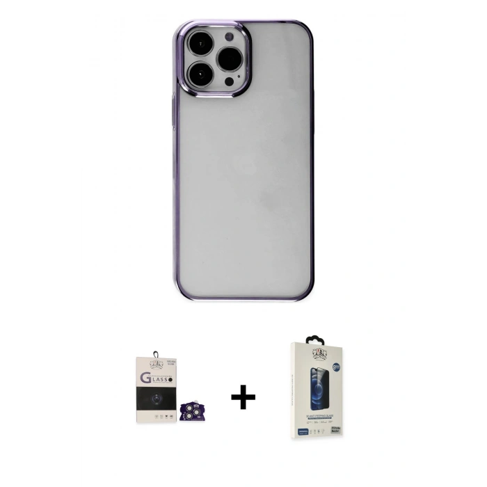 MARSİLYAN™- iPhone 14 Pro Max Kılıf Doruk Doku Prime - Siyah Bilvis Hayalet Cam Ekran Koruyucu + Bilvis Titan Kamera Lens - GS