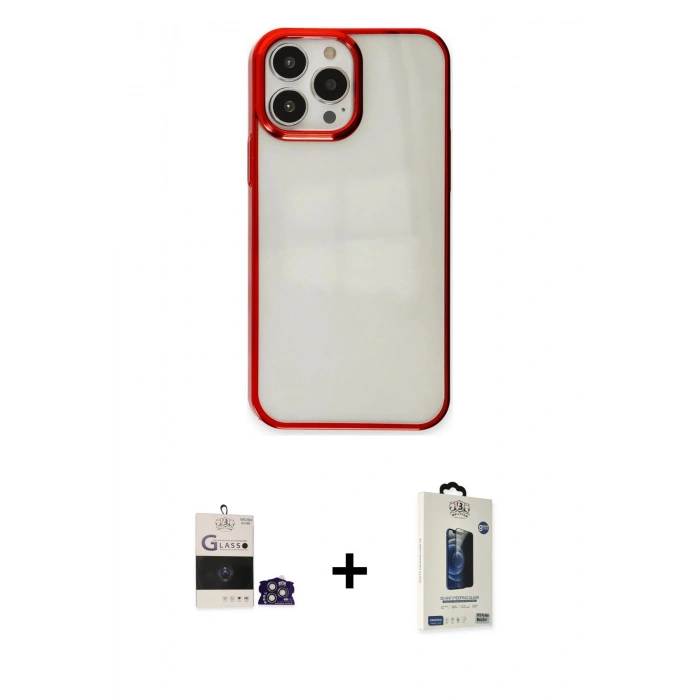 MARSİLYAN™- iPhone 14 Pro Max Kılıf Doruk Doku Prime - Siyah Bilvis Hayalet Cam Ekran Koruyucu + Bilvis Titan Kamera Lens - GS