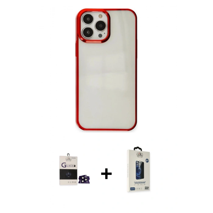 MARSİLYAN™- iPhone 14 Pro Max Kılıf Doruk Doku Prime - Siyah Bilvis Hayalet Cam Ekran Koruyucu + Bilvis Titan Kamera Lens - SH