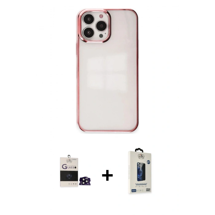 MARSİLYAN™- iPhone 14 Pro Max Kılıf Doruk Doku Prime - Siyah Bilvis Hayalet Cam Ekran Koruyucu + Bilvis Titan Kamera Lens - SH