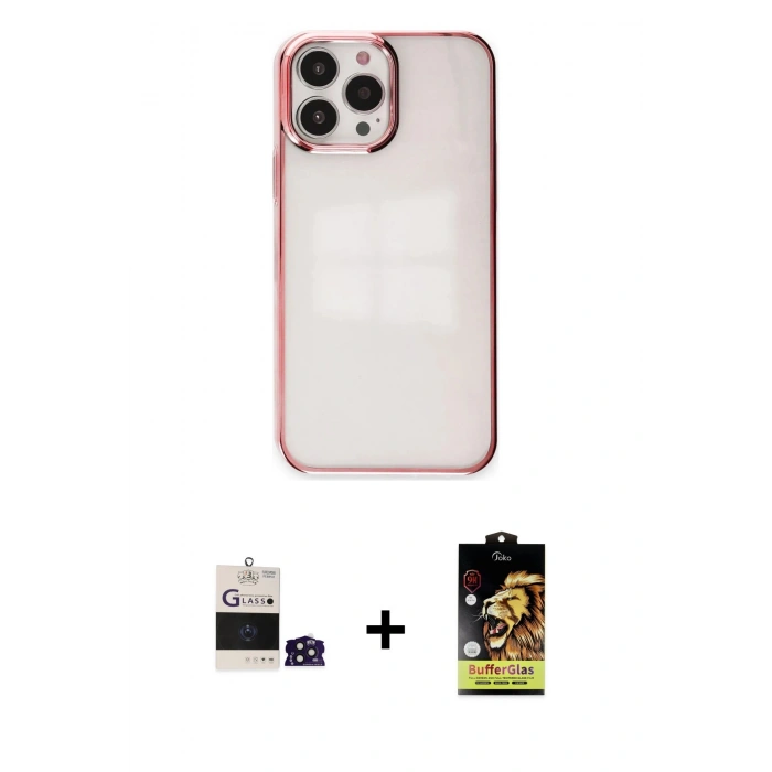 MARSİLYAN™- iPhone 14 Pro Max Kılıf Doruk Doku Prime - Siyah Buffer Cam Ekran Koruyucu + Bilvis Titan Kamera Lens - DNMR