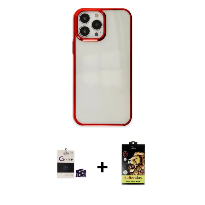 MARSİLYAN™- iPhone 14 Pro Max Kılıf Doruk Doku Prime - Siyah Buffer Cam Ekran Koruyucu + Bilvis Titan Kamera Lens - DNMR