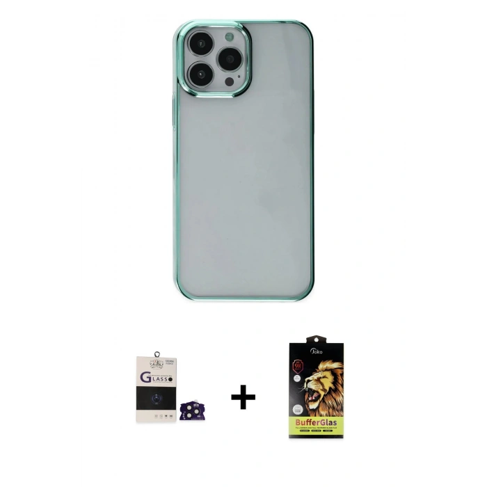 MARSİLYAN™- iPhone 14 Pro Max Kılıf Doruk Doku Prime - Siyah Buffer Cam Ekran Koruyucu + Bilvis Titan Kamera Lens - DNMR