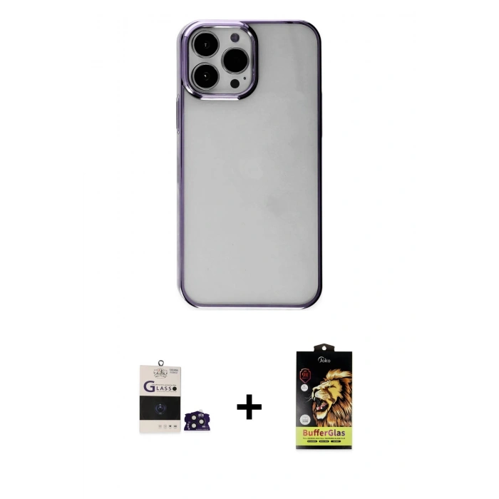 MARSİLYAN™- iPhone 14 Pro Max Kılıf Doruk Doku Prime - Siyah Buffer Cam Ekran Koruyucu + Bilvis Titan Kamera Lens - DNMR