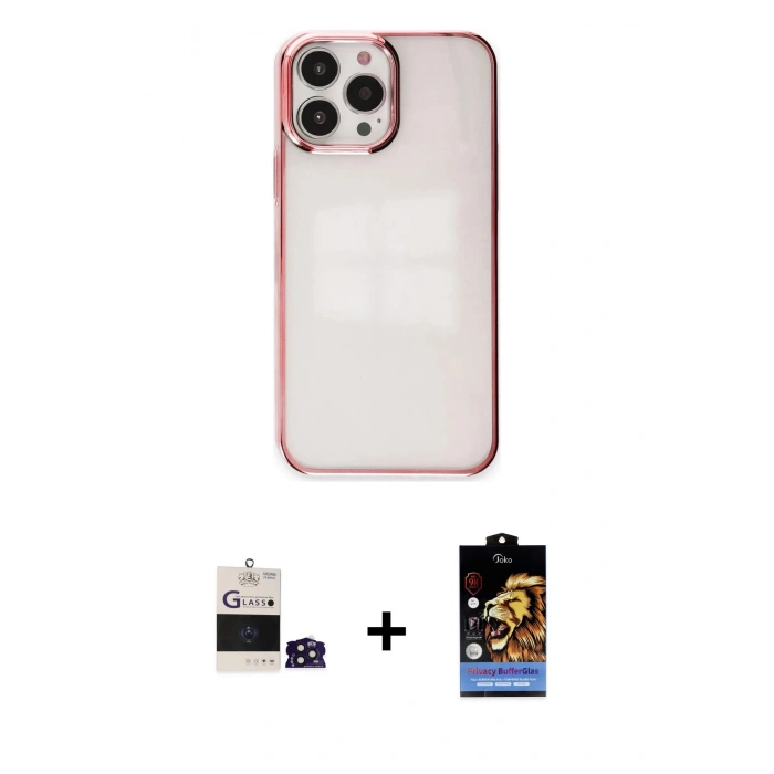 MARSİLYAN™- iPhone 14 Pro Max Kılıf Doruk Doku Prime - Siyah Buffer Hayalet Cam Ekran Koruyucu + Bilvis Titan Kamera Lens - DNMR