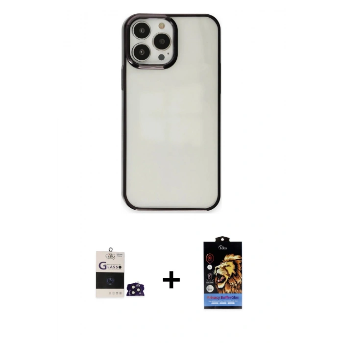 MARSİLYAN™- iPhone 14 Pro Max Kılıf Doruk Doku Prime - Siyah Buffer Hayalet Cam Ekran Koruyucu + Bilvis Titan Kamera Lens - DNMR