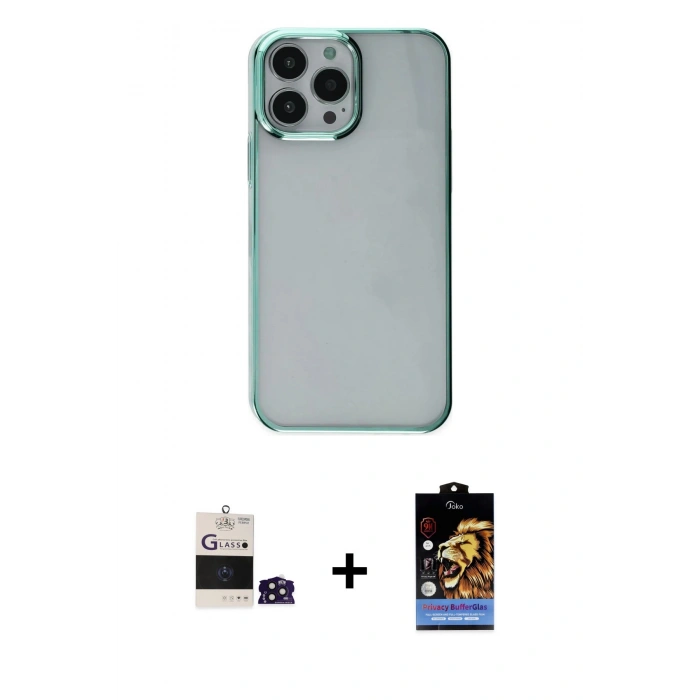 MARSİLYAN™- iPhone 14 Pro Max Kılıf Doruk Doku Prime - Siyah Buffer Hayalet Cam Ekran Koruyucu + Bilvis Titan Kamera Lens - DNMR