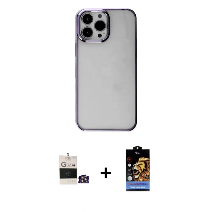 MARSİLYAN™- iPhone 14 Pro Max Kılıf Doruk Doku Prime - Siyah Buffer Hayalet Cam Ekran Koruyucu + Bilvis Titan Kamera Lens - GD
