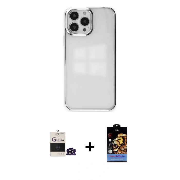 MARSİLYAN™- iPhone 14 Pro Max Kılıf Doruk Doku Prime - Siyah Buffer Hayalet Cam Ekran Koruyucu + Bilvis Titan Kamera Lens - SH