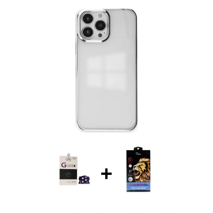 MARSİLYAN™- iPhone 14 Pro Max Kılıf Doruk Doku Prime - Siyah Buffer Hayalet Cam Ekran Koruyucu + Bilvis Titan Kamera Lens - DNMR