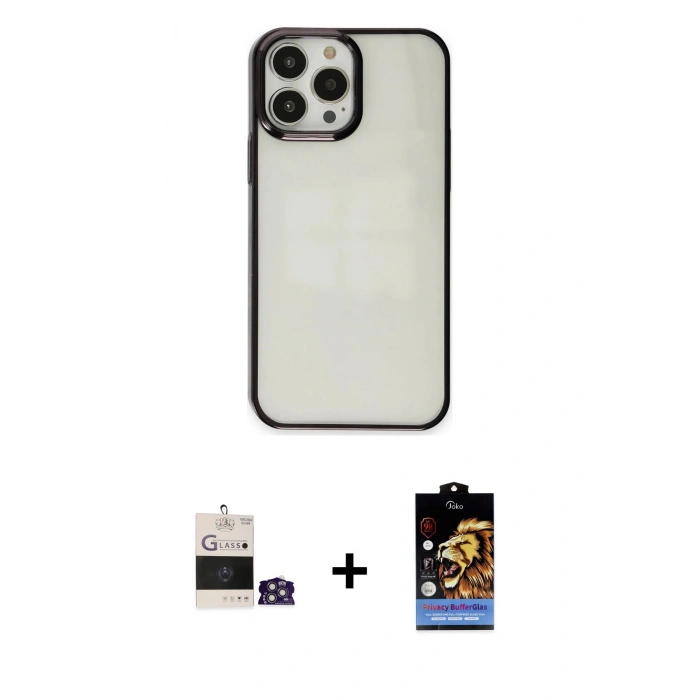 MARSİLYAN™- iPhone 14 Pro Max Kılıf Doruk Doku Prime - Siyah Buffer Hayalet Cam Ekran Koruyucu + Bilvis Titan Kamera Lens - GS