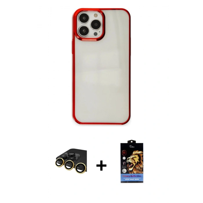 MARSİLYAN™- iPhone 14 Pro Max Kılıf Doruk Doku Prime - Siyah Buffer Hayalet Cam Ekran Koruyucu + Raze Metal Kamera Lens - GD
