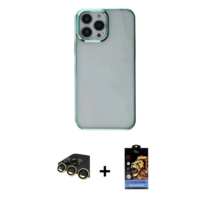 MARSİLYAN™- iPhone 14 Pro Max Kılıf Doruk Doku Prime - Siyah Buffer Hayalet Cam Ekran Koruyucu + Raze Metal Kamera Lens - GD