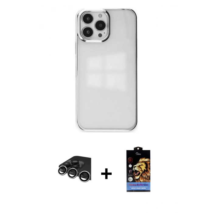 MARSİLYAN™- iPhone 14 Pro Max Kılıf Doruk Doku Prime - Siyah Buffer Hayalet Cam Ekran Koruyucu + Raze Metal Kamera Lens - GS