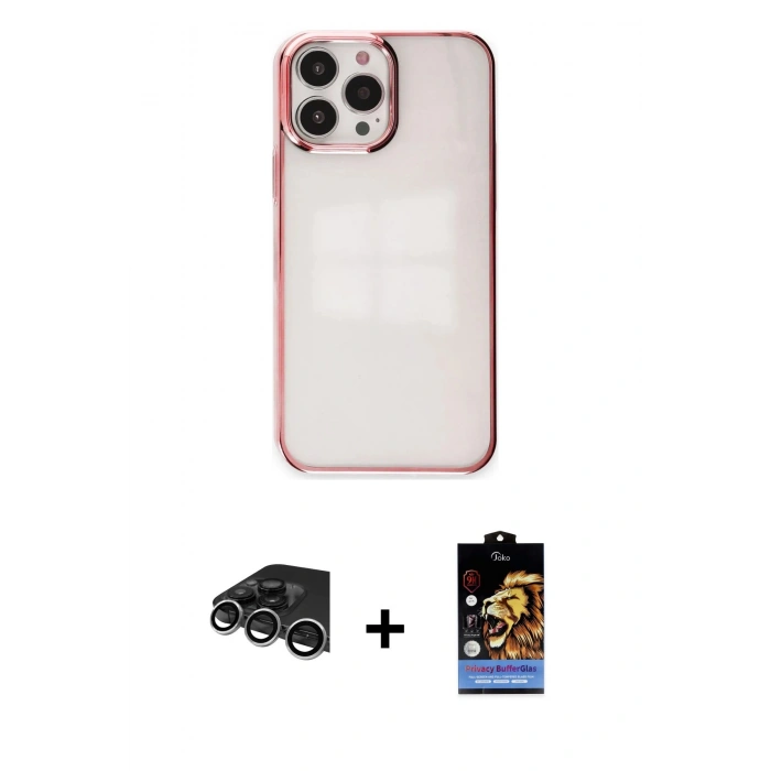 MARSİLYAN™- iPhone 14 Pro Max Kılıf Doruk Doku Prime - Siyah Buffer Hayalet Cam Ekran Koruyucu + Raze Metal Kamera Lens - GS