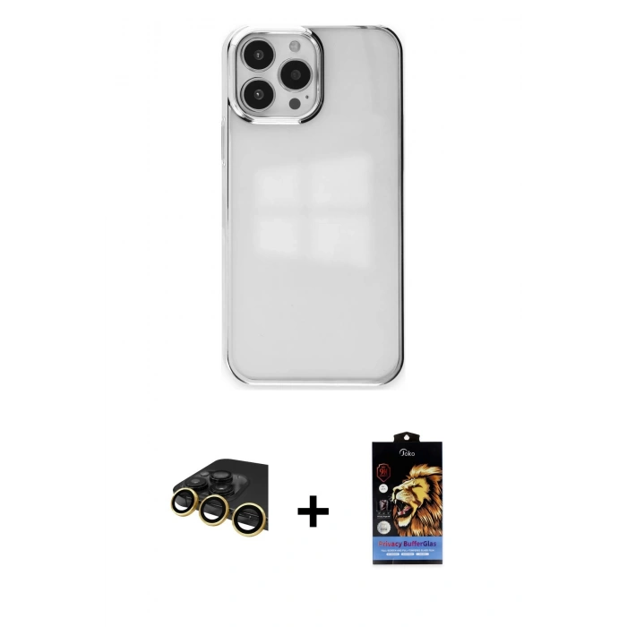 MARSİLYAN™- iPhone 14 Pro Max Kılıf Doruk Doku Prime - Siyah Buffer Hayalet Cam Ekran Koruyucu + Raze Metal Kamera Lens - GD