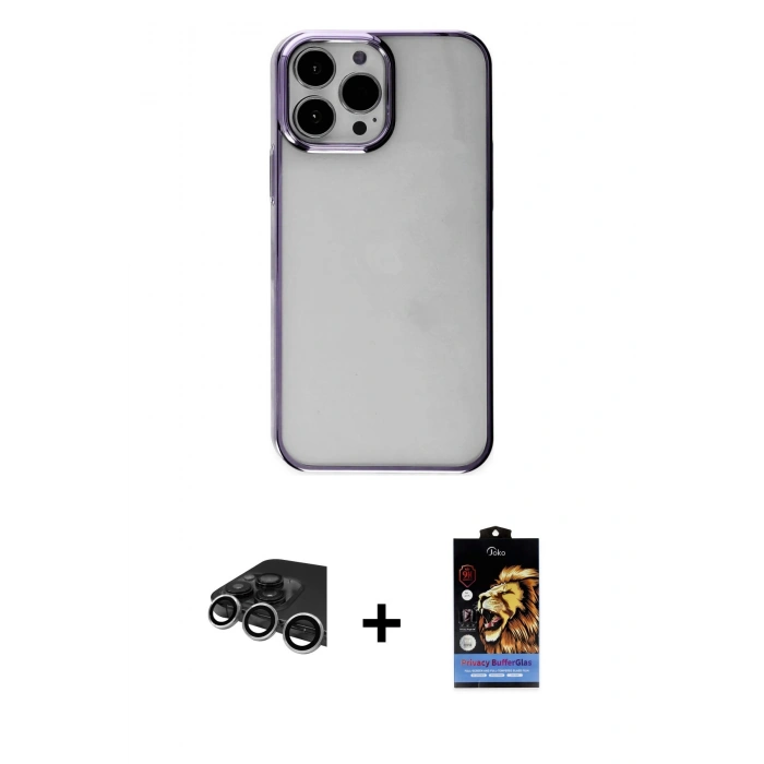 MARSİLYAN™- iPhone 14 Pro Max Kılıf Doruk Doku Prime - Siyah Buffer Hayalet Cam Ekran Koruyucu + Raze Metal Kamera Lens - GS