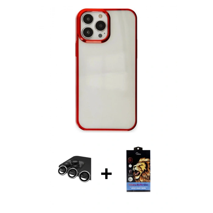 MARSİLYAN™- iPhone 14 Pro Max Kılıf Doruk Doku Prime - Siyah Buffer Hayalet Cam Ekran Koruyucu + Raze Metal Kamera Lens - GS