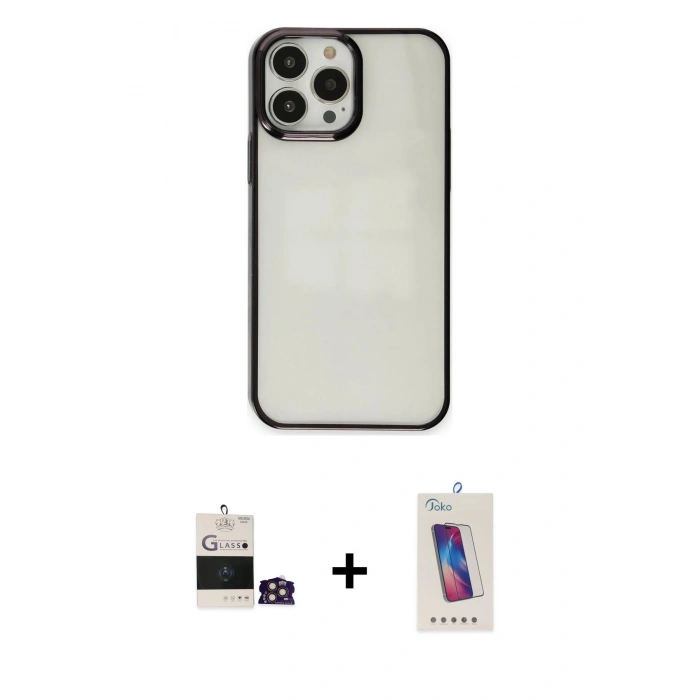 MARSİLYAN™- iPhone 14 Pro Max Kılıf Doruk Doku Prime - Siyah Joko 5D Cam + Bilvis Titan Kamera Lens - GD