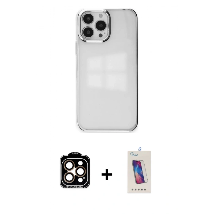 MARSİLYAN™- iPhone 14 Pro Max Kılıf Doruk Doku Prime - Siyah Joko 5D Cam + PVD Metal Kamera Lens - TU
