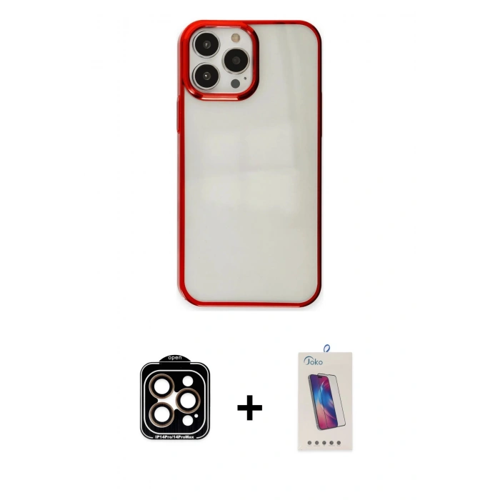 MARSİLYAN™- iPhone 14 Pro Max Kılıf Doruk Doku Prime - Siyah Joko 5D Cam + PVD Metal Kamera Lens - TU