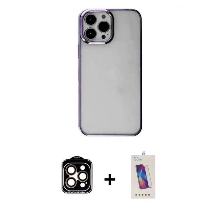 MARSİLYAN™- iPhone 14 Pro Max Kılıf Doruk Doku Prime - Siyah Joko 5D Cam + PVD Metal Kamera Lens - TU