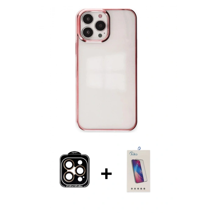 MARSİLYAN™- iPhone 14 Pro Max Kılıf Doruk Doku Prime - Siyah Joko 5D Cam + PVD Metal Kamera Lens - TU