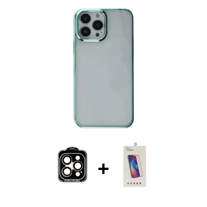MARSİLYAN™- iPhone 14 Pro Max Kılıf Doruk Doku Prime - Siyah Joko 5D Cam + PVD Metal Kamera Lens - TU