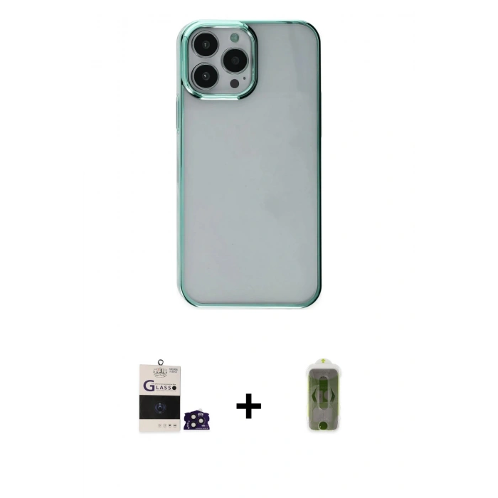 MARSİLYAN™- iPhone 14 Pro Max Kılıf Doruk Doku Prime - Siyah Joko Magic 5D Hayalet Cam + Derin Mor Bilvis Titan Kamera Lens
