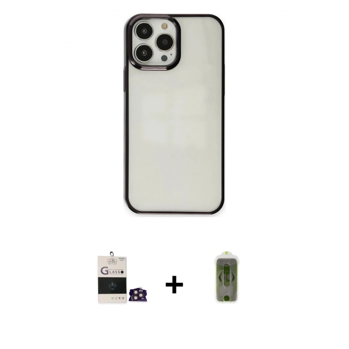 MARSİLYAN™- iPhone 14 Pro Max Kılıf Doruk Doku Prime - Siyah Joko Magic 5D Hayalet Cam + Bilvis Titan Kamera Lens - GD
