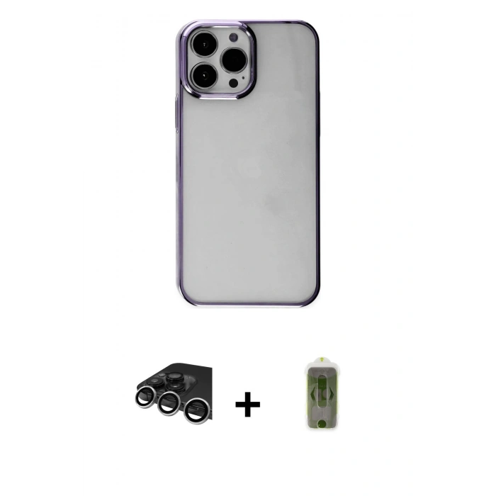 MARSİLYAN™- iPhone 14 Pro Max Kılıf Doruk Doku Prime - Siyah Joko Magic 5D Hayalet Cam + Raze Metal Kamera Lens - GS