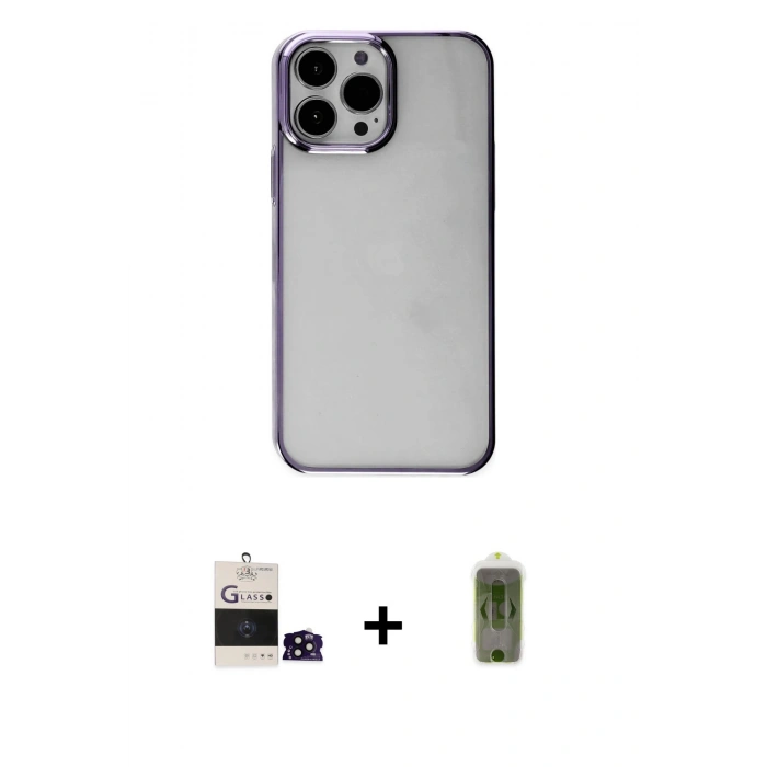 MARSİLYAN™- iPhone 14 Pro Max Kılıf Doruk Doku Prime - Siyah Joko Magic 5D Hayalet Cam + Bilvis Titan Kamera Lens - SH