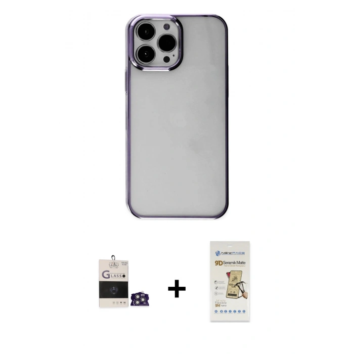 MARSİLYAN™- iPhone 14 Pro Max Kılıf Doruk Doku Prime - Siyah Mat Seramik Nano Ekran Koruyucu + Bilvis Titan Kamera Lens - GS