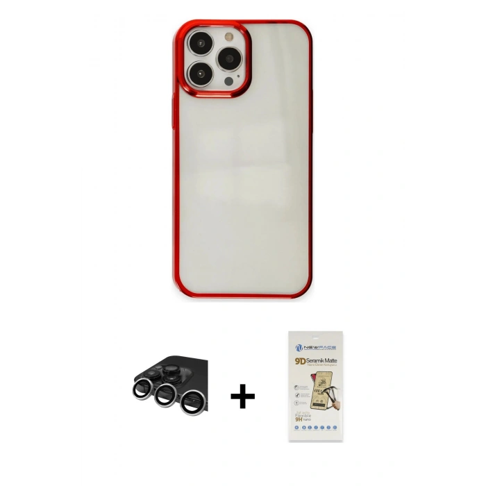 MARSİLYAN™- iPhone 14 Pro Max Kılıf Doruk Doku Prime - Siyah Mat Seramik Nano Ekran Koruyucu + Raze Metal Kamera Lens - GS