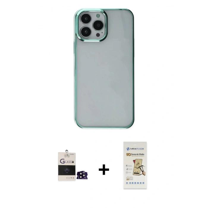 MARSİLYAN™- iPhone 14 Pro Max Kılıf Doruk Doku Prime - Siyah Mat Seramik Nano Ekran Koruyucu + Bilvis Titan Kamera Lens - SH