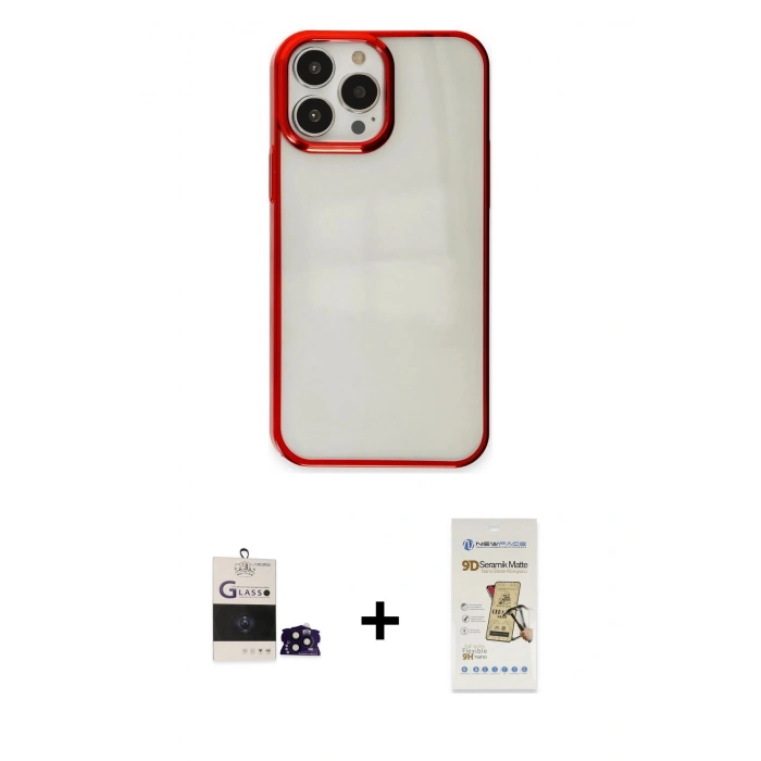 MARSİLYAN™- iPhone 14 Pro Max Kılıf Doruk Doku Prime - Siyah Mat Seramik Nano Ekran Koruyucu + Bilvis Titan Kamera Lens - SH