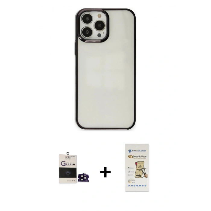 MARSİLYAN™- iPhone 14 Pro Max Kılıf Doruk Doku Prime - Siyah Mat Seramik Nano Ekran Koruyucu + Bilvis Titan Kamera Lens - SH