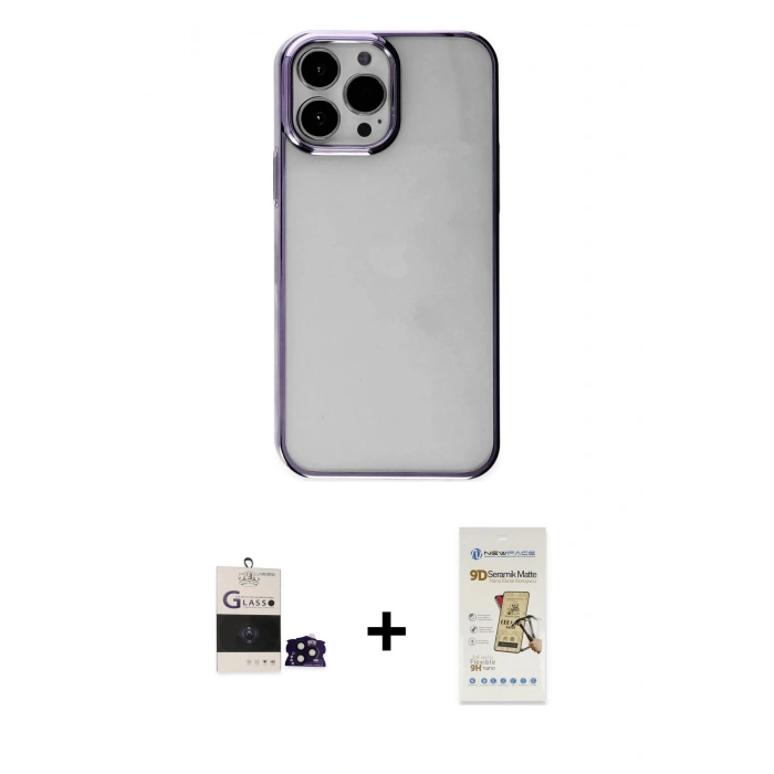 MARSİLYAN™- iPhone 14 Pro Max Kılıf Doruk Doku Prime - Siyah Mat Seramik Nano Ekran Koruyucu + Bilvis Titan Kamera Lens - SH