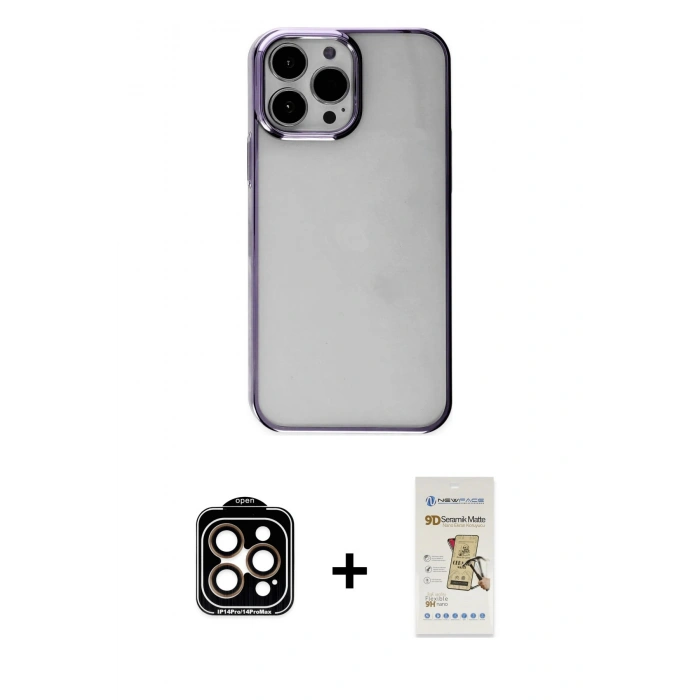 MARSİLYAN™- iPhone 14 Pro Max Kılıf Doruk Doku Prime - Siyah Mat Seramik Nano Ekran Koruyucu + PVD Metal Kamera Lens - TU