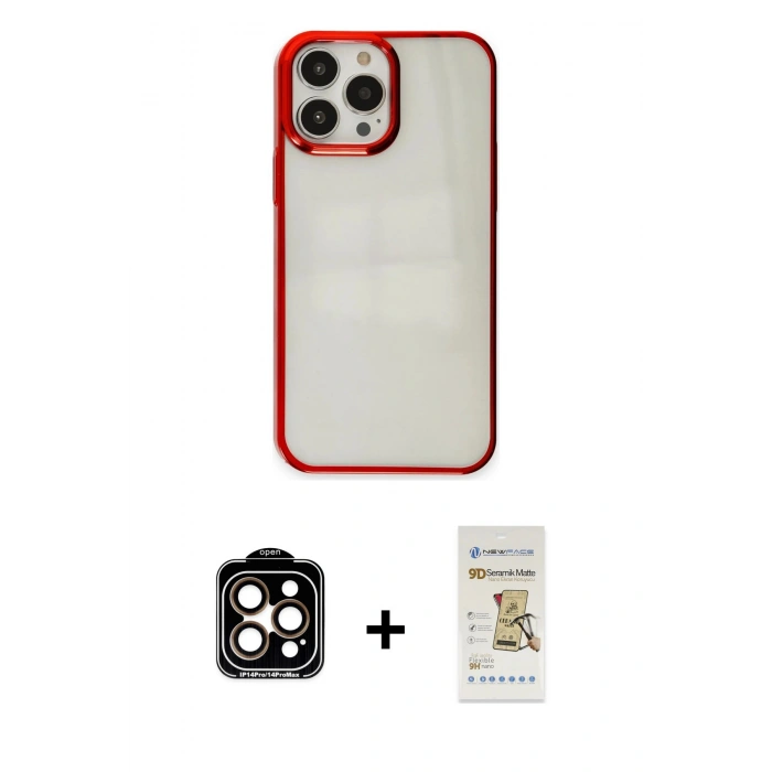 MARSİLYAN™- iPhone 14 Pro Max Kılıf Doruk Doku Prime - Siyah Mat Seramik Nano Ekran Koruyucu + PVD Metal Kamera Lens - TU