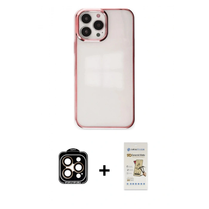 MARSİLYAN™- iPhone 14 Pro Max Kılıf Doruk Doku Prime - Siyah Mat Seramik Nano Ekran Koruyucu + PVD Metal Kamera Lens - TU