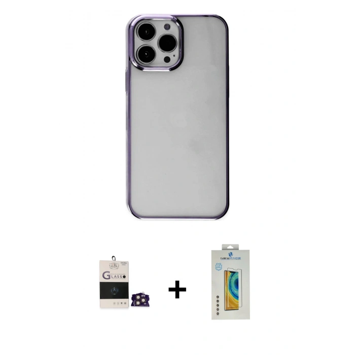MARSİLYAN™- iPhone 14 Pro Max Kılıf Doruk Doku Prime - Siyah Polymer Nano Ekran Koruyucu + Bilvis Titan Kamera Lens - GD