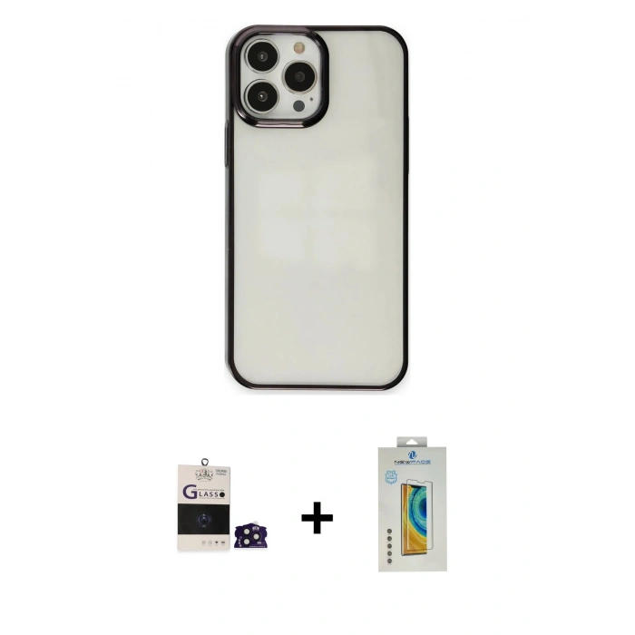 MARSİLYAN™- iPhone 14 Pro Max Kılıf Doruk Doku Prime - Siyah Polymer Nano Ekran Koruyucu + Bilvis Titan Kamera Lens - DNMR