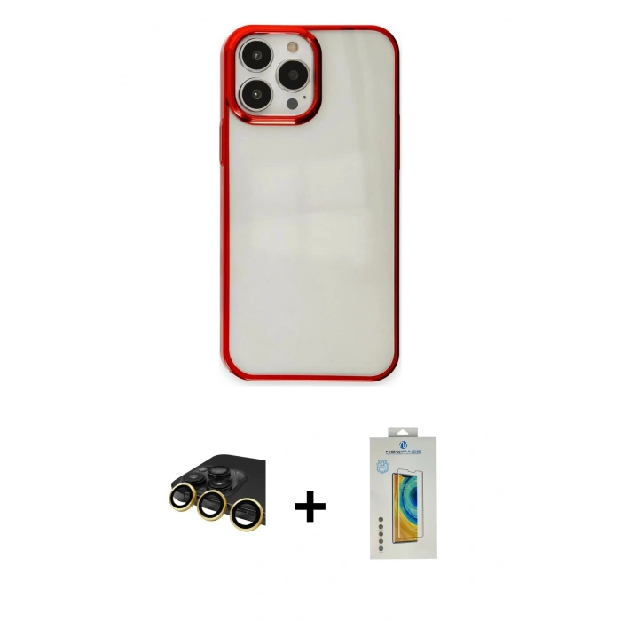 MARSİLYAN™- iPhone 14 Pro Max Kılıf Doruk Doku Prime - Siyah Polymer Nano Ekran Koruyucu + Raze Metal Kamera Lens - GD