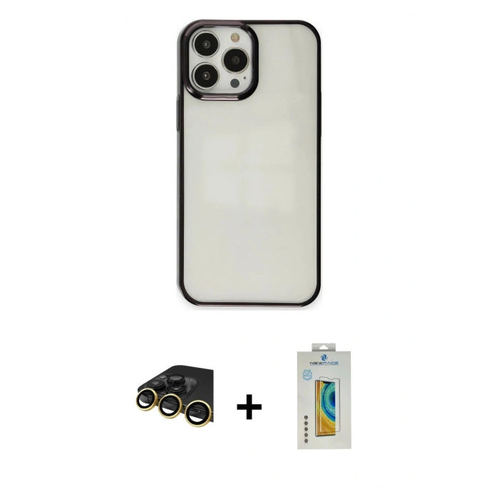 MARSİLYAN™- iPhone 14 Pro Max Kılıf Doruk Doku Prime - Siyah Polymer Nano Ekran Koruyucu + Raze Metal Kamera Lens - GD