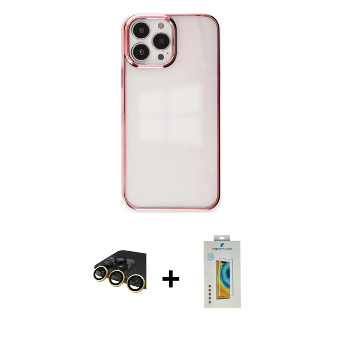 MARSİLYAN™- iPhone 14 Pro Max Kılıf Doruk Doku Prime - Siyah Polymer Nano Ekran Koruyucu + Raze Metal Kamera Lens - GD