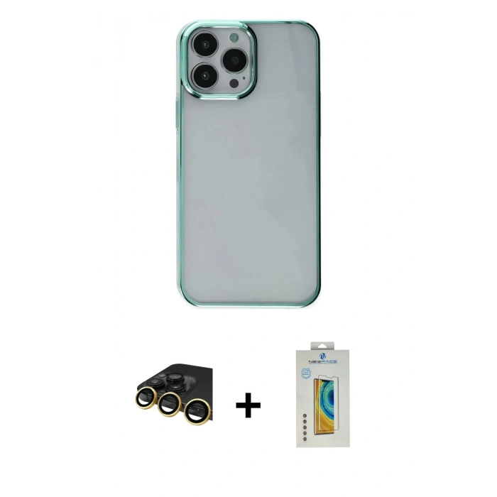 MARSİLYAN™- iPhone 14 Pro Max Kılıf Doruk Doku Prime - Siyah Polymer Nano Ekran Koruyucu + Raze Metal Kamera Lens - GD